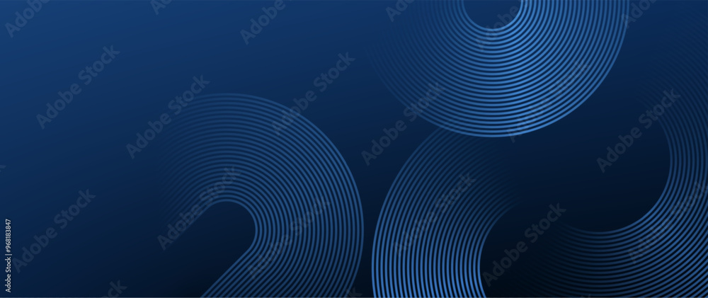 Poster circle lines abstract vector background. minimal geometric circular dark blue pattern. technology de