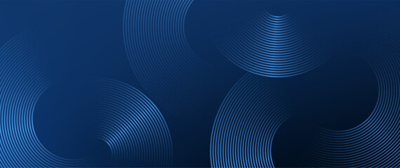Circle lines abstract vector background. Minimal geometric circular dark blue pattern. Technology design concept. Modern shiny rounded lines banner.