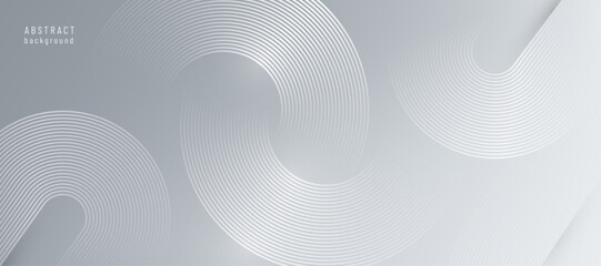 Circle lines abstract vector background. Minimal geometric circular grey pattern. Technology 3d medical design concept. Modern shiny rounded lines banner.