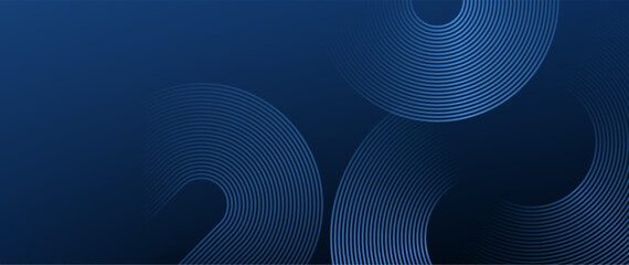 Circle lines abstract vector background. Minimal geometric circular dark blue pattern. Technology design concept. Modern shiny rounded lines banner.