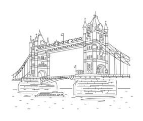 Tower Bridge, vector illustration, line style. London Attractions.