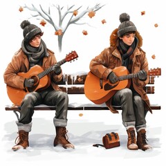 Illustration of People Playing Their Acoustic Guitars