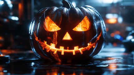 Obraz premium Glowing Jack-o'-lantern with a menacing grin