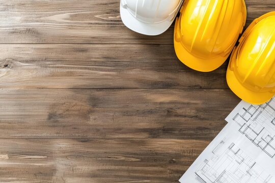 A meeting between architects and construction managers onsite, with hard hats and design plans, emphasizing the collaborative effort in building projects