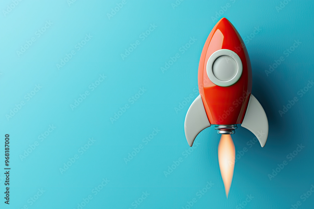 Poster a simple design of rocket representing profits taking off with excitement