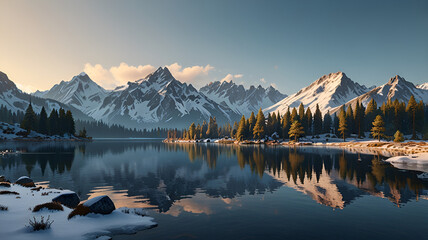 Dawn Over Snow-Capped Mountains