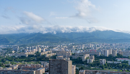 A panoramic view of Tbilisi City captured from the monumental Chronicle of Georgia.