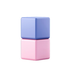Fototapeta premium A stack of colorful building blocks, featuring a pink block underneath a blue block, perfect for children's play and education. transparent background