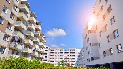 European residential architecture harmonizing with nature. Eco-friendly living in city with greens....