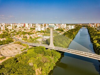 Teresina - Aerial view of the cable-stayed bridge and city