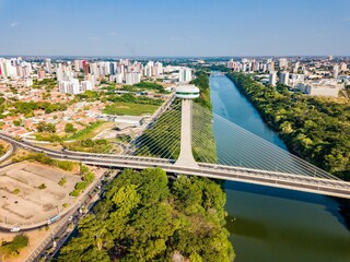 Teresina - Aerial view of the cable-stayed bridge and city