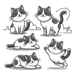 set of funny cute cat kitty kitten cartoon icon work art clipart vector illustration on white 