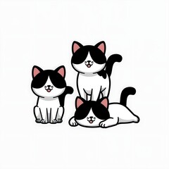 Obraz premium set of funny cute cat kitty kitten cartoon icon work art clipart vector illustration on white 