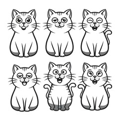 Obraz premium set of funny cute cat kitty kitten cartoon icon work art clipart vector illustration on white 