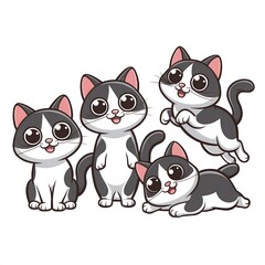 set of funny cute cat kitty kitten cartoon icon work art clipart vector illustration on white 