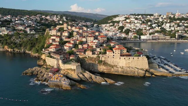 Aerial view of the Old Town in Ulcinj at sunset