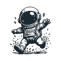 Cute astronaut. Black white vector. Icon and logo illustration.