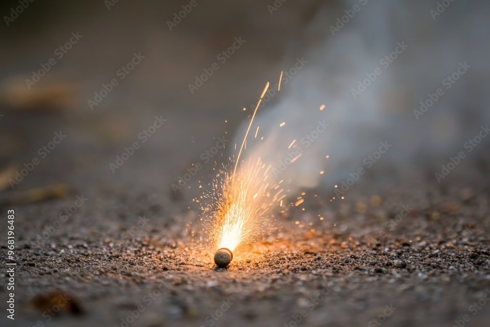 Aufkleber a firework on the ground emits lively sparks and smoke, creating an engaging visual that symbolizes 