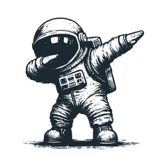 Cute astronaut with dabbing gesture pose. Black white vector. Icon and logo illustration. © Maryoto