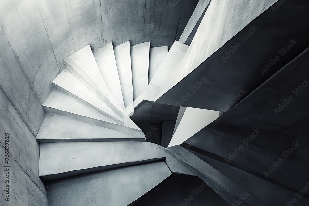 Fototapete a modern concrete staircase featuring a spiraling design, showcasing architectural symmetry and mini