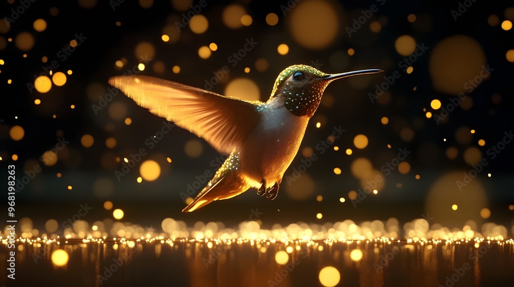 Poster illuminated hummingbirds with dark light pattern effect image