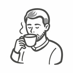 Relaxed man enjoying a cup of coffee with a peaceful expression at home