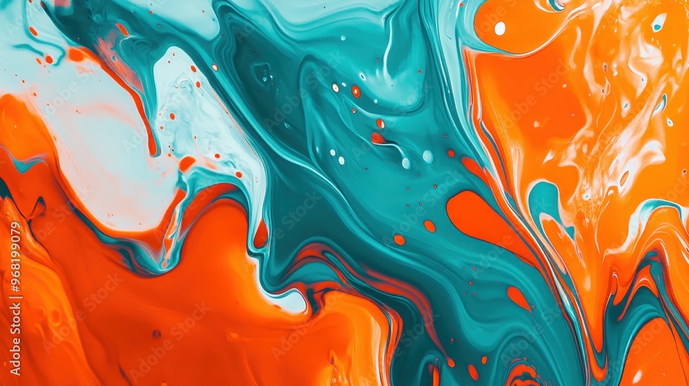 Aufkleber vibrant abstract fluid art in orange and teal colors, showcasing dynamic swirls and patterns in this