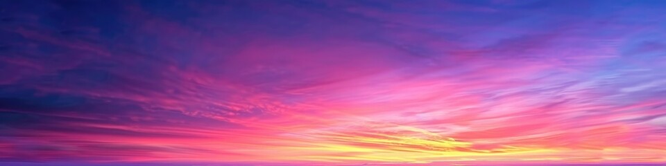 Fototapeta premium Serene Twilight Sky with Purple and Pink Sunset Clouds Merging into Orange at the Horizon