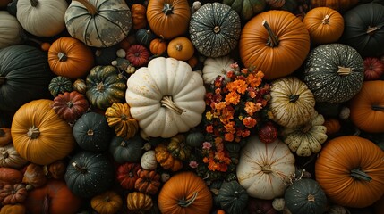 Top view pumpkins arrangement