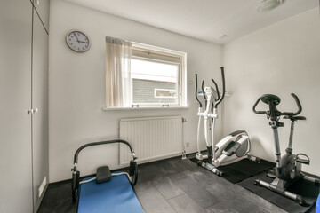 Compact home gym with basic workout equipment