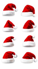 Set of Santa Claus Hats on White Background, Christmas, Nativity, Abstract Image, Texture, Pattern Background, Wallpaper, Cover and Screen of Smartphone, PC, Laptop, 9:16 and 16:9 Format