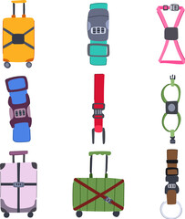 luggage strap set cartoon. durable buckle, baggage belt, nylon elastic luggage strap sign. isolated symbol vector illustration