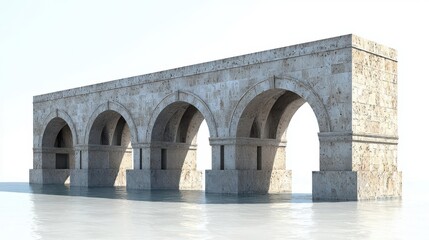 Fototapeta premium Flowing ancient aqueduct, combined with modern infrastructure elements, showcasing efficient water supply systems, isolated on white background