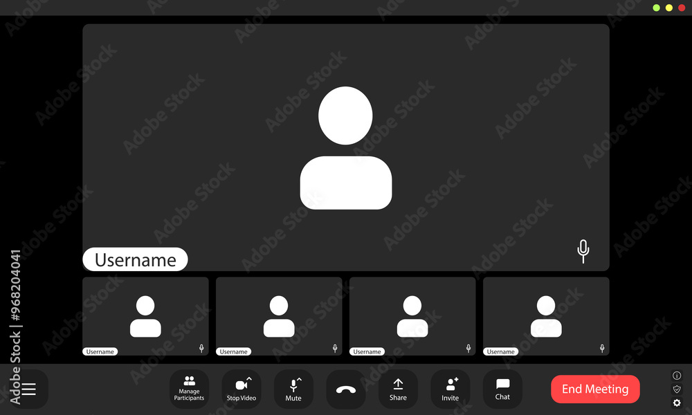 Poster a digital grid shows multiple user placeholders in a virtual meeting, indicating a collaborative ses