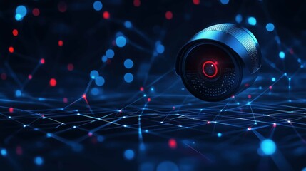 Security camera with high technology, dark blue background