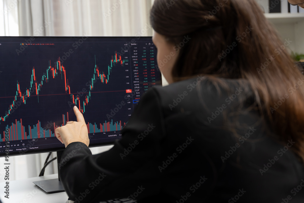 Aufkleber two business traders discussing on dynamic stock market in currency rate investment trading on two p