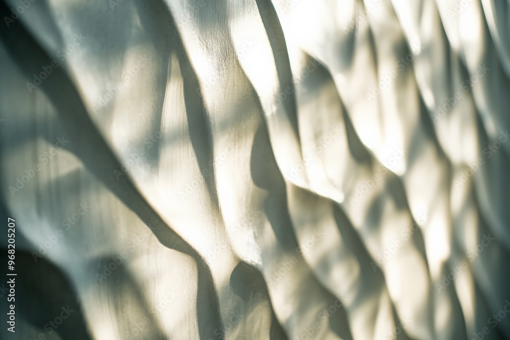 Poster A close-up view of a wall with wave-like textures, illuminated by soft light, creating a mesmerizing pattern that highlights the fluidity and dynamic nature of the surface.