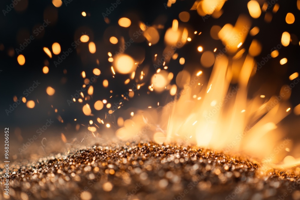 Aufkleber this image presents an intense burst of golden-orange sparks in a close-up view, emphasizing the det