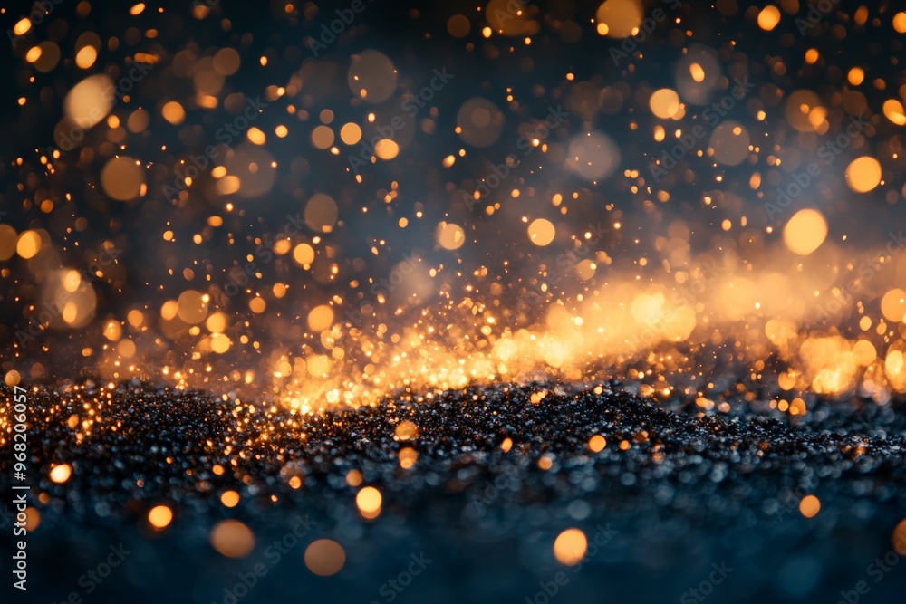 Poster A visually captivating shot of golden sparks spraying out in the night, creating striking abstract patterns with a backdrop of deep shadows, capturing energetic movement.