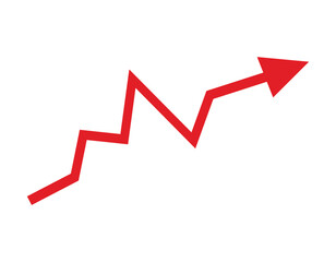 Growing business red arrow on white, Profit red arrow, Vector illustration.Business concept, growing chart. Concept of sales symbol icon with arrow moving up. Economic Arrow With Growing Trend.	