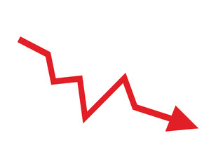 Red arrow going down stock icon on white background. Bankruptcy, financial market crash icon for your web site design, logo, app, UI. graph chart down trend symbol.chart going down sign.
