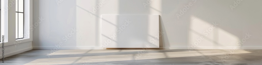 Poster clean cloth mockup for artistic display featuring a horizontally placed canvas on the floor next to 