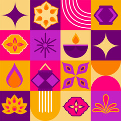 Happy Diwali, festival of light. Modern geometric seamless pattern. Vector concept minimalist design