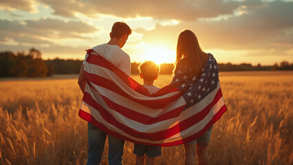 Patriotic Sunset with American Flag