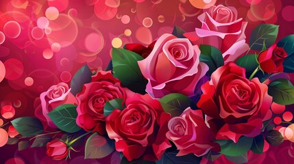 Banner with beautiful roses and gift, congratulations