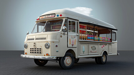 small vintage ice cream bus close up.