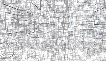 Geometric Cube Skeleton Digital Network Abstract Technology Background