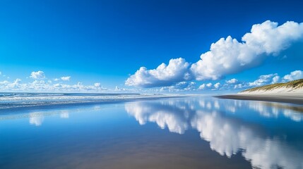 Obraz premium Azure expanse mirrored on glistening sands, a picturesque scene at Roads End Beach, Lincoln City.