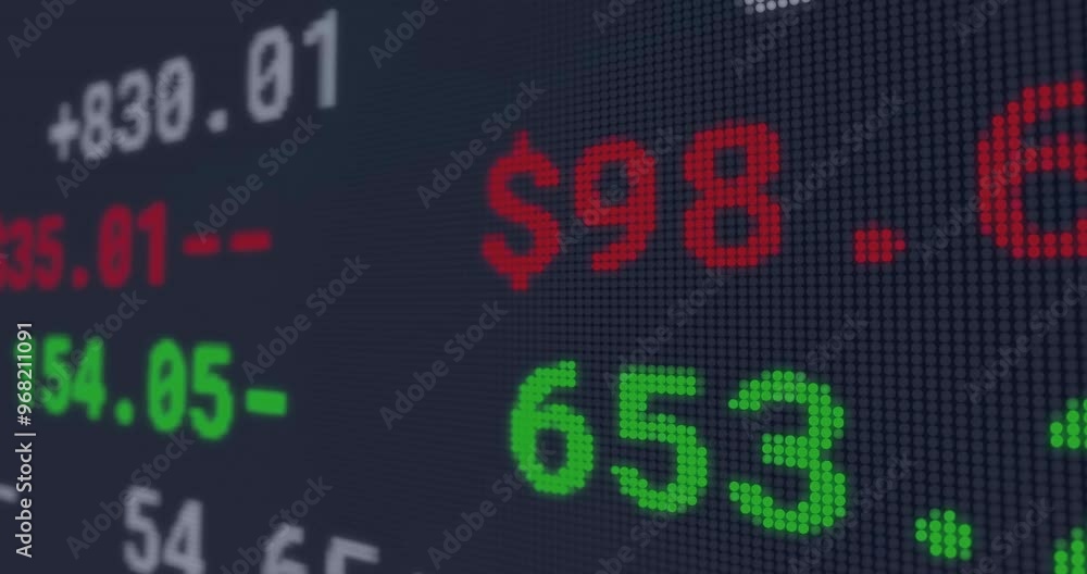 Poster animation of financial data processing on black background