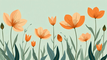 Naklejka premium Stylized Field of Flowers in Orange, White, and Green